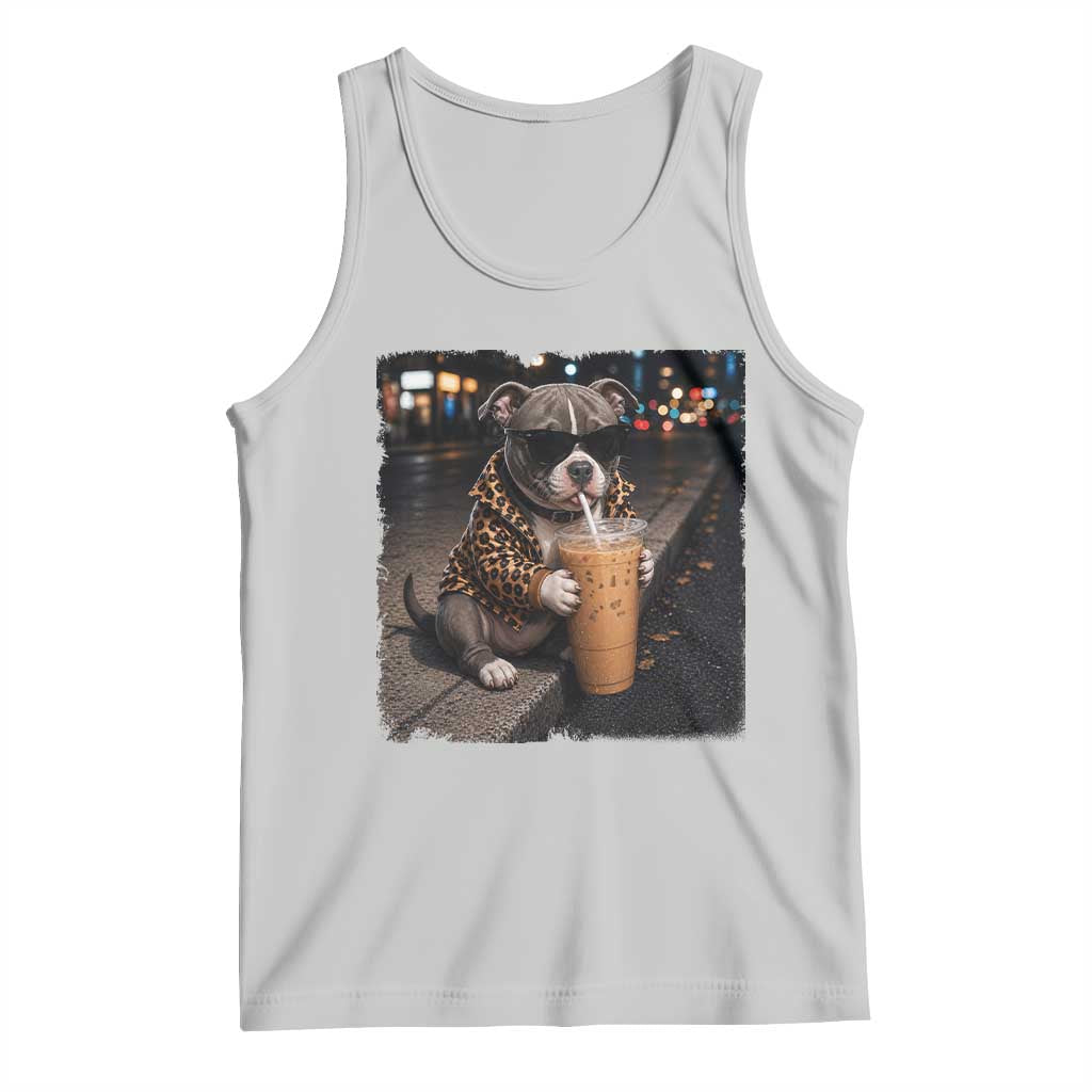Funny Pitbull Drinking Coffee Tank Top Dog Meme Caffeine Graphic TS12 Ash Print Your Wear