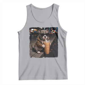 Funny Pitbull Drinking Coffee Tank Top Dog Meme Caffeine Graphic TS12 Athletic Heather Print Your Wear