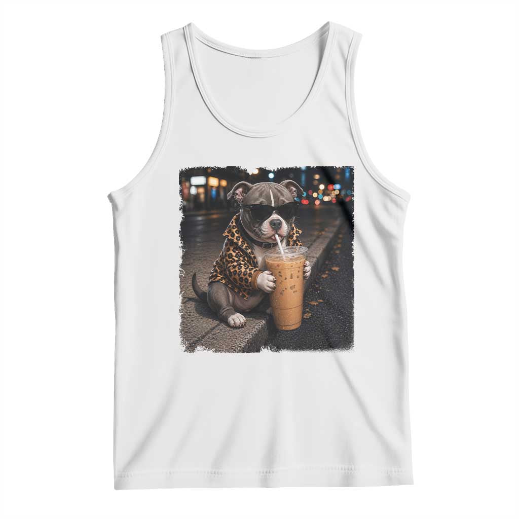 Funny Pitbull Drinking Coffee Tank Top Dog Meme Caffeine Graphic TS12 White Print Your Wear