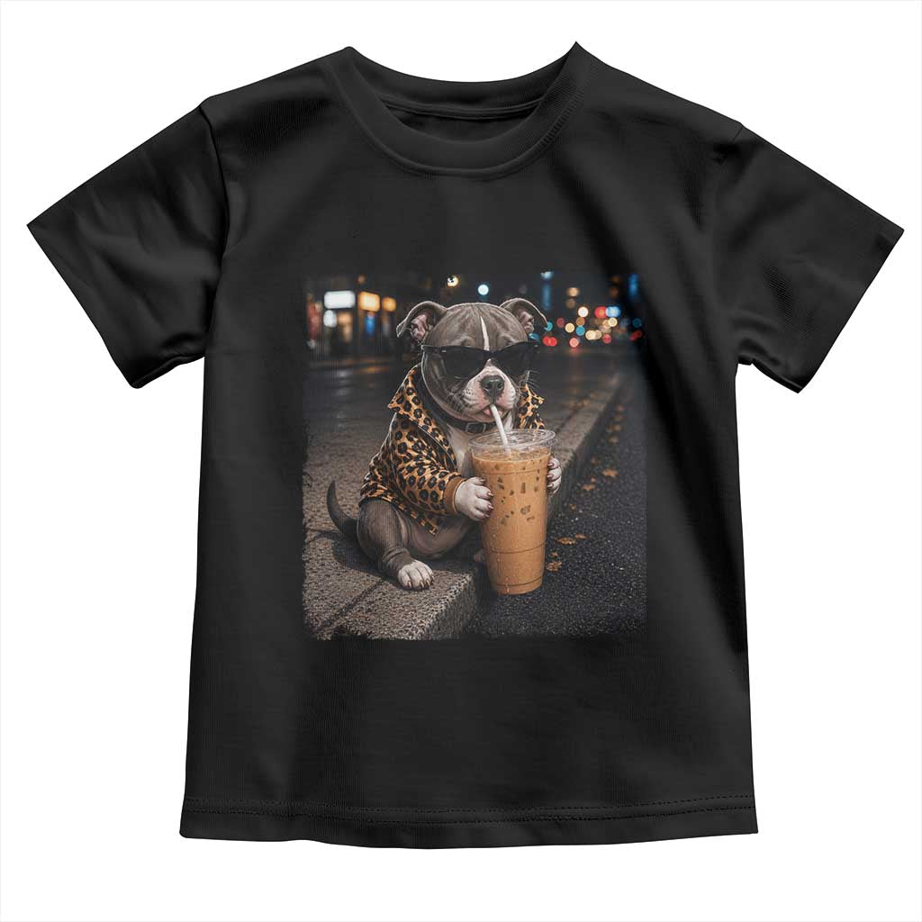 Funny Pitbull Drinking Coffee Toddler T Shirt Dog Meme Caffeine Graphic TS12 Black Print Your Wear