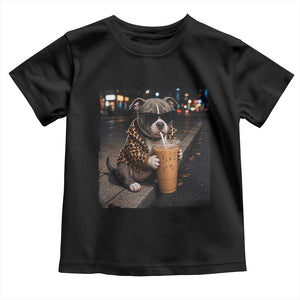 Funny Pitbull Drinking Coffee Toddler T Shirt Dog Meme Caffeine Graphic TS12 Black Print Your Wear