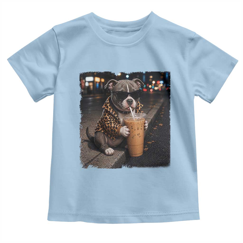 Funny Pitbull Drinking Coffee Toddler T Shirt Dog Meme Caffeine Graphic TS12 Light Blue Print Your Wear