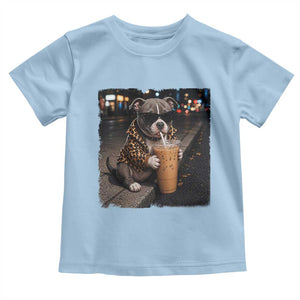 Funny Pitbull Drinking Coffee Toddler T Shirt Dog Meme Caffeine Graphic TS12 Light Blue Print Your Wear