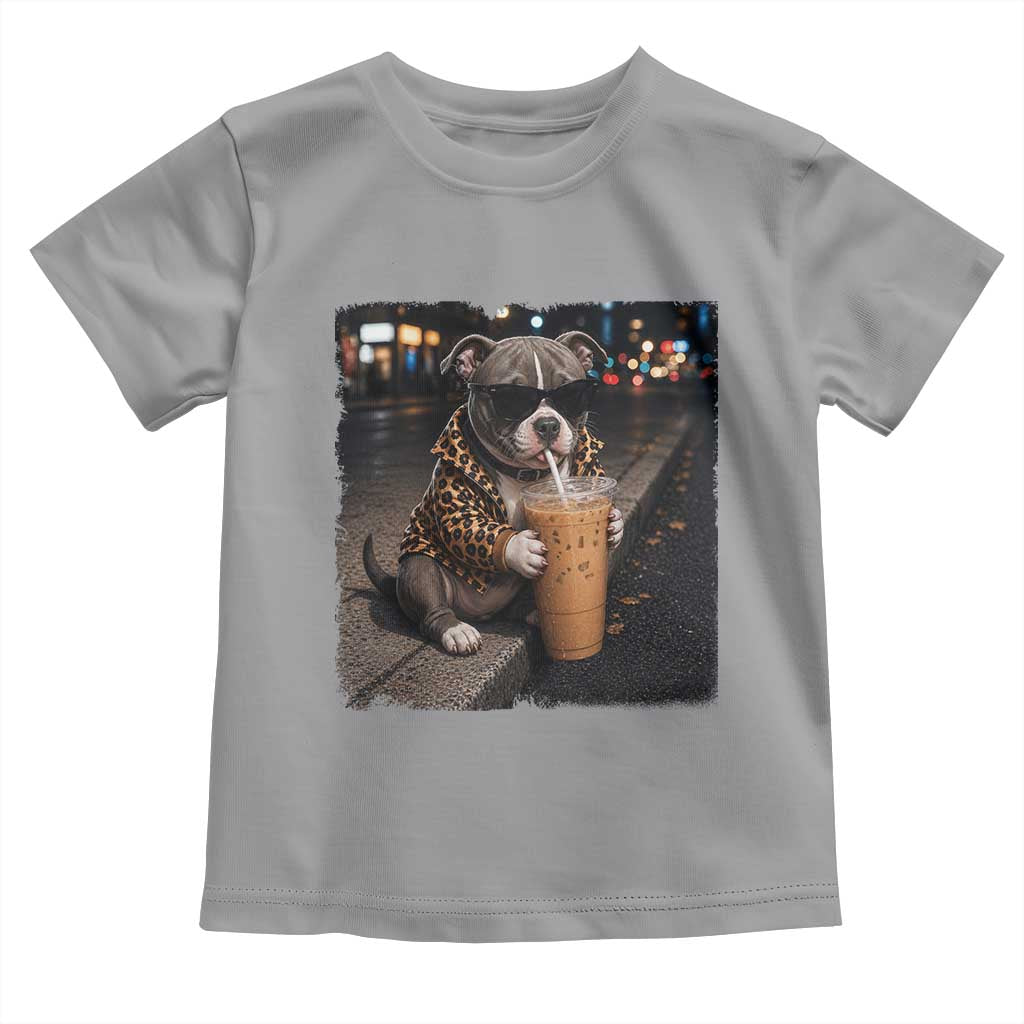 Funny Pitbull Drinking Coffee Toddler T Shirt Dog Meme Caffeine Graphic TS12 Sport Gray Print Your Wear