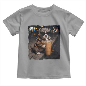 Funny Pitbull Drinking Coffee Toddler T Shirt Dog Meme Caffeine Graphic TS12 Sport Gray Print Your Wear