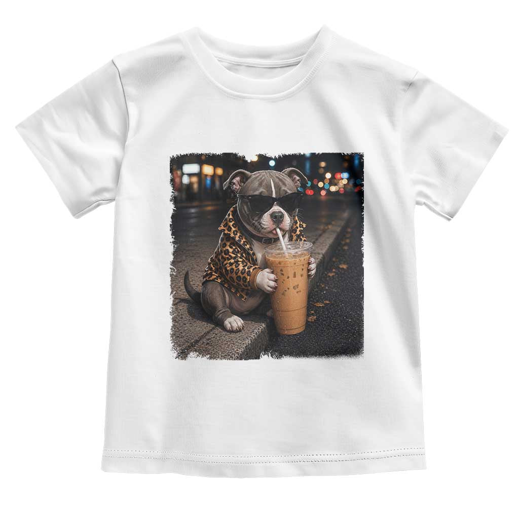 Funny Pitbull Drinking Coffee Toddler T Shirt Dog Meme Caffeine Graphic TS12 White Print Your Wear