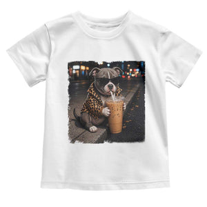 Funny Pitbull Drinking Coffee Toddler T Shirt Dog Meme Caffeine Graphic TS12 White Print Your Wear
