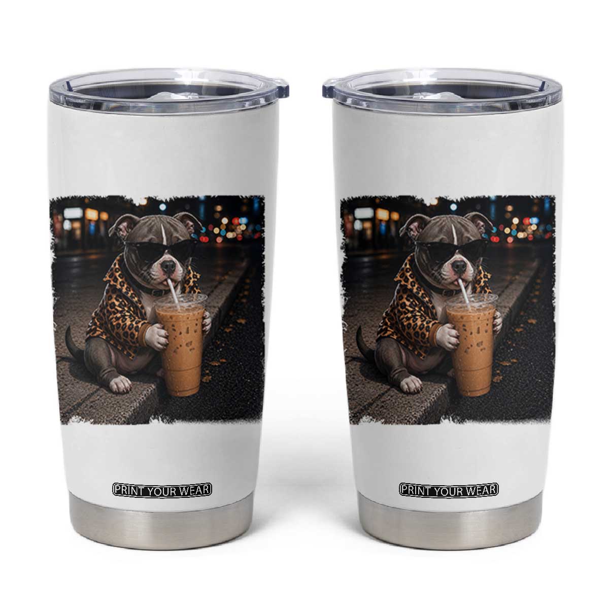 Funny Pitbull Drinking Coffee Tumbler Cup Dog Meme Caffeine Graphic TS12 White Print Your Wear