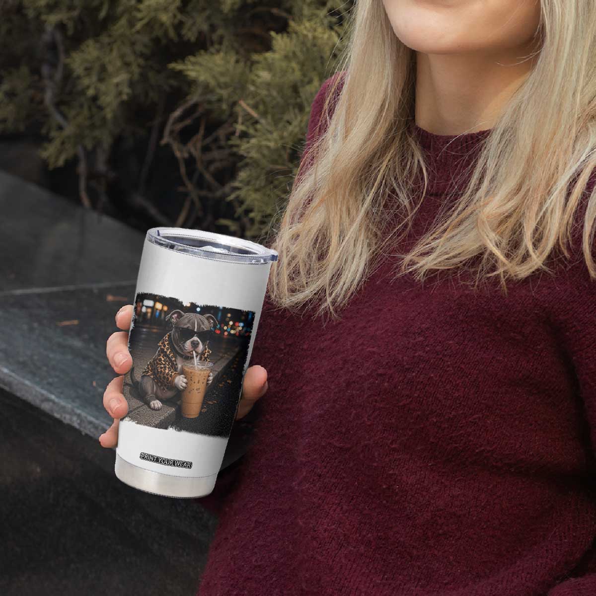 Funny Pitbull Drinking Coffee Tumbler Cup Dog Meme Caffeine Graphic TS12 Print Your Wear