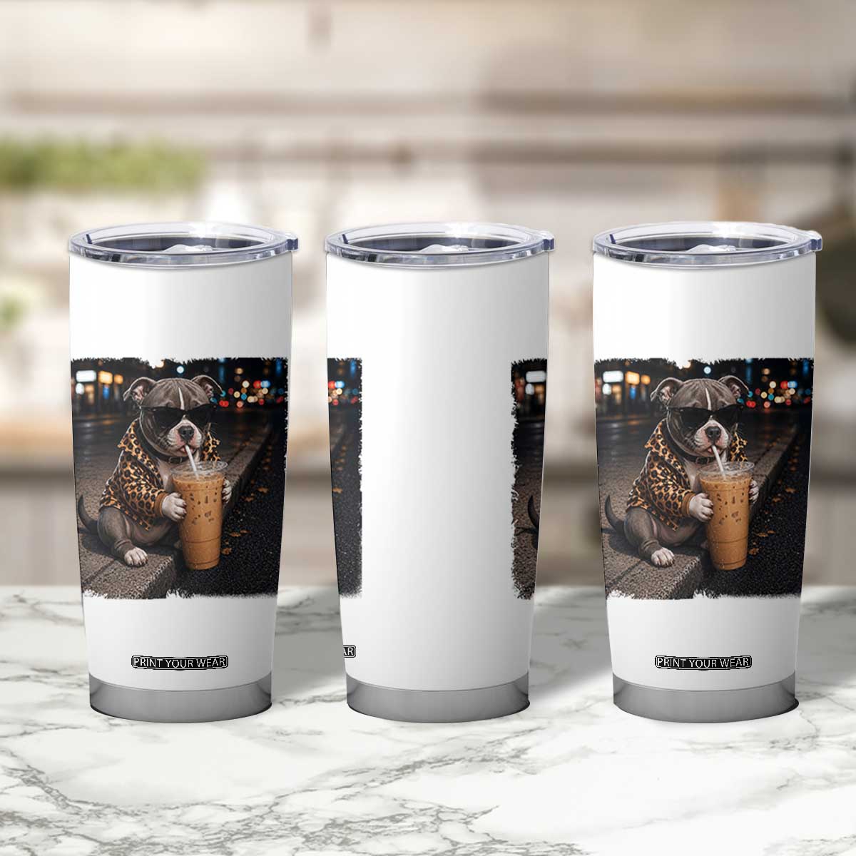Funny Pitbull Drinking Coffee Tumbler Cup Dog Meme Caffeine Graphic TS12 Print Your Wear