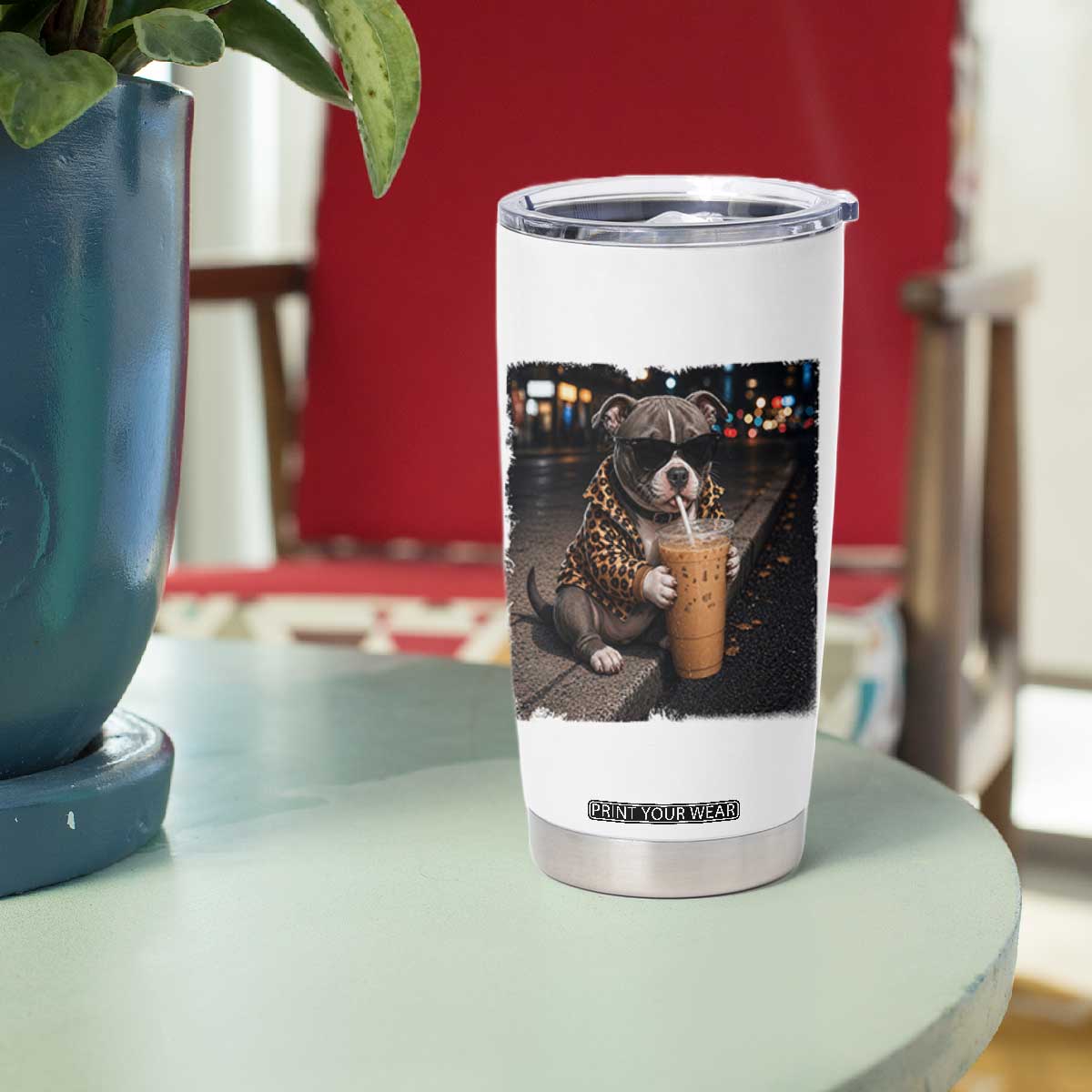 Funny Pitbull Drinking Coffee Tumbler Cup Dog Meme Caffeine Graphic TS12 Print Your Wear