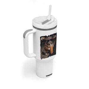 Funny Pitbull Drinking Coffee Tumbler With Handle Dog Meme Caffeine Graphic TS12 Print Your Wear
