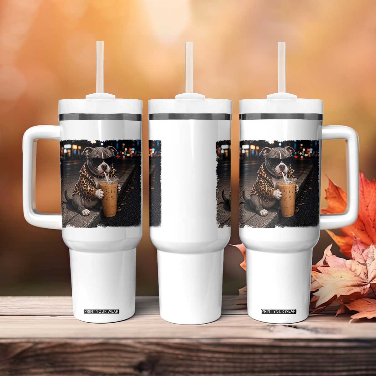 Funny Pitbull Drinking Coffee Tumbler With Handle Dog Meme Caffeine Graphic TS12 Print Your Wear