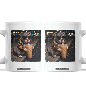 Funny Pitbull Drinking Coffee Coffee Mug Dog Meme Caffeine Graphic TS12 White Print Your Wear