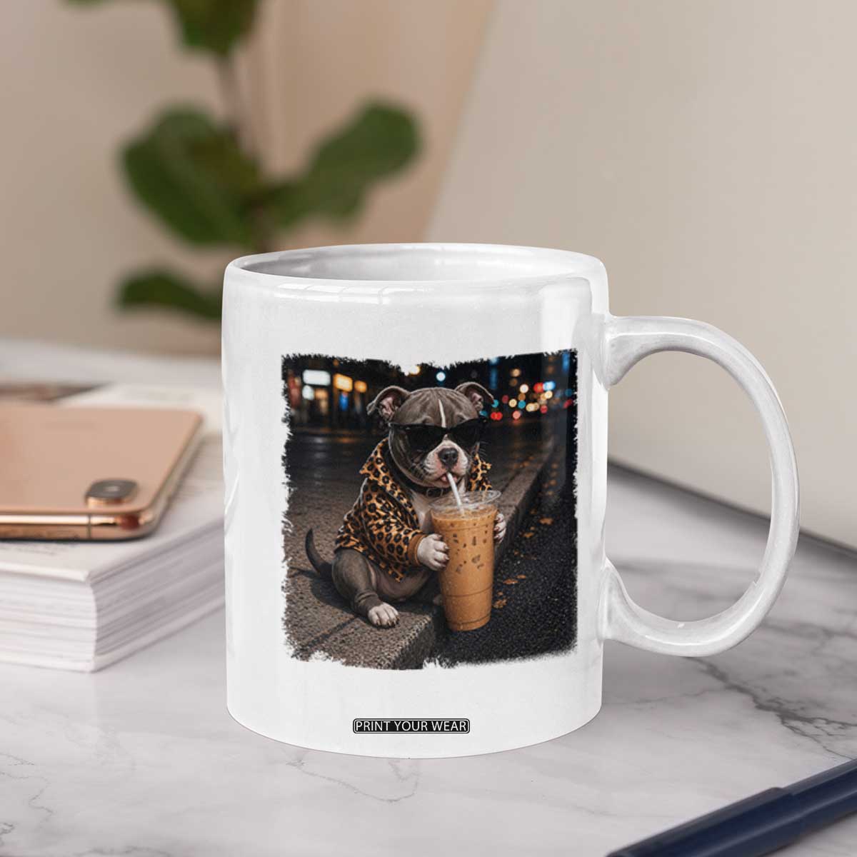 Funny Pitbull Drinking Coffee Coffee Mug Dog Meme Caffeine Graphic TS12 Print Your Wear