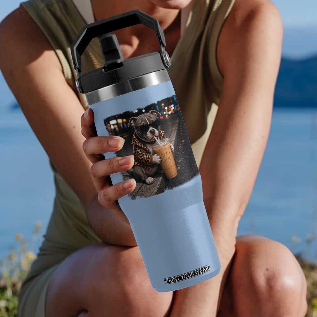 Funny Pitbull Drinking Coffee Flip Straw Tumbler Dog Meme Caffeine Graphic TS12 One Size: 30 oz Light Blue Print Your Wear