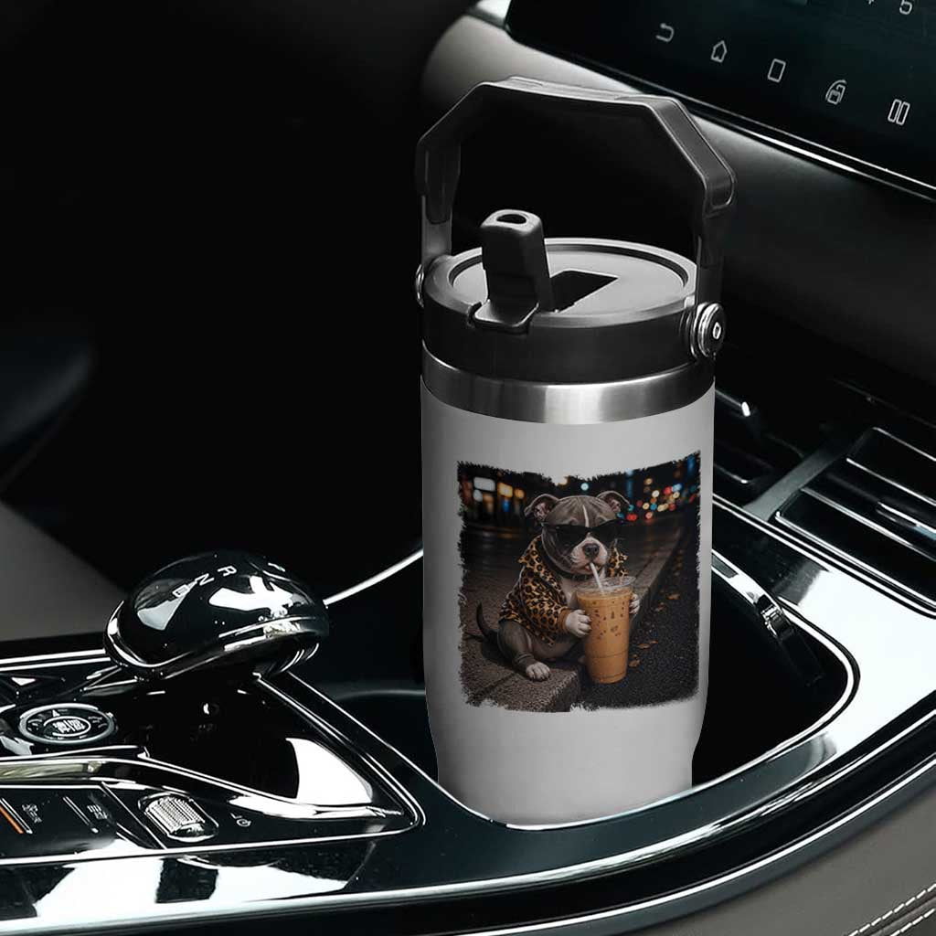 Funny Pitbull Drinking Coffee Flip Straw Tumbler Dog Meme Caffeine Graphic TS12 Print Your Wear