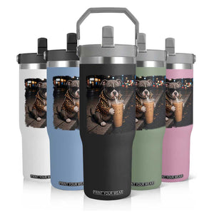 Funny Pitbull Drinking Coffee Flip Straw Tumbler Dog Meme Caffeine Graphic TS12 Print Your Wear