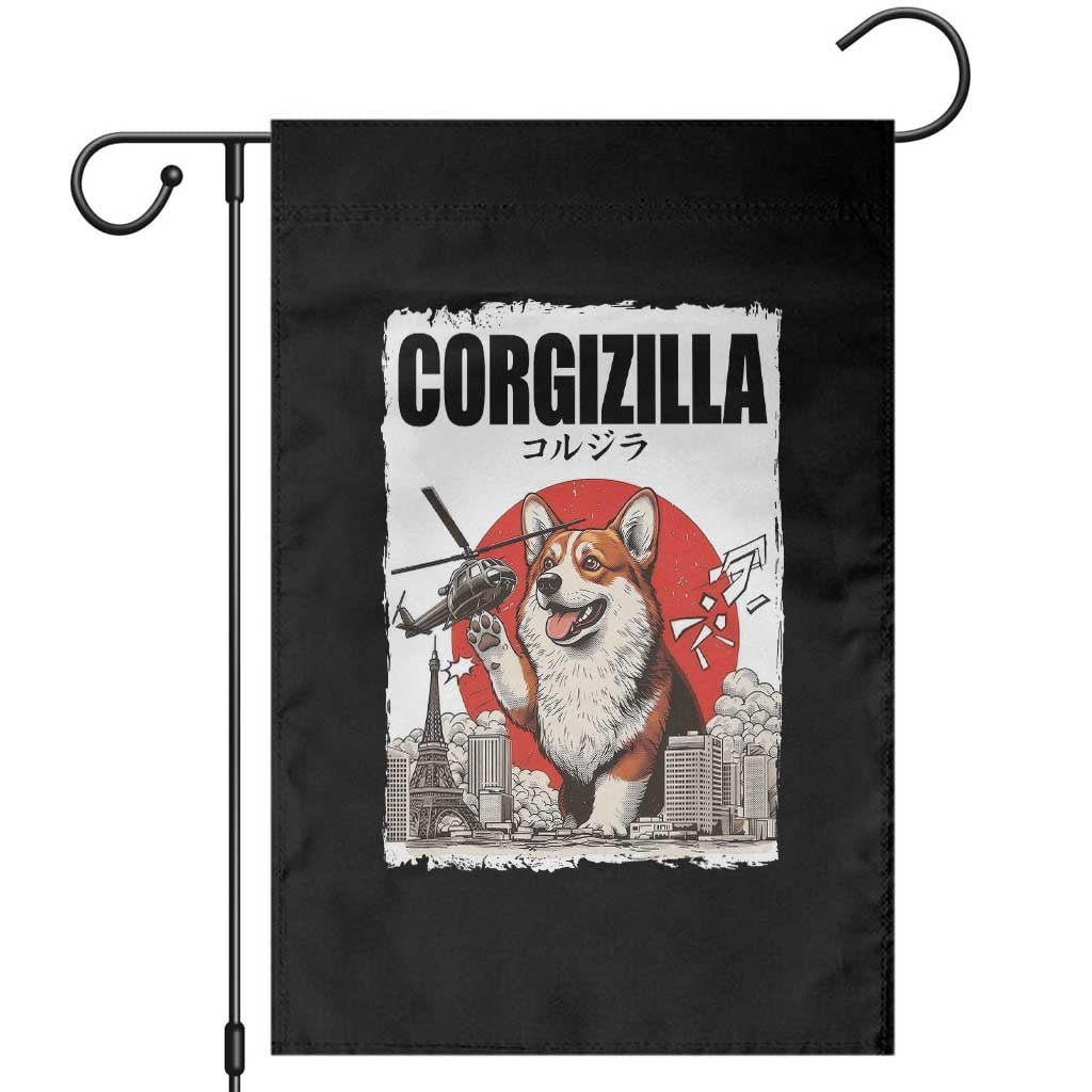 Corgizilla Giant Garden Flag Funny Corgi Monster Roaring Tokyo Japan TS12 Black Print Your Wear