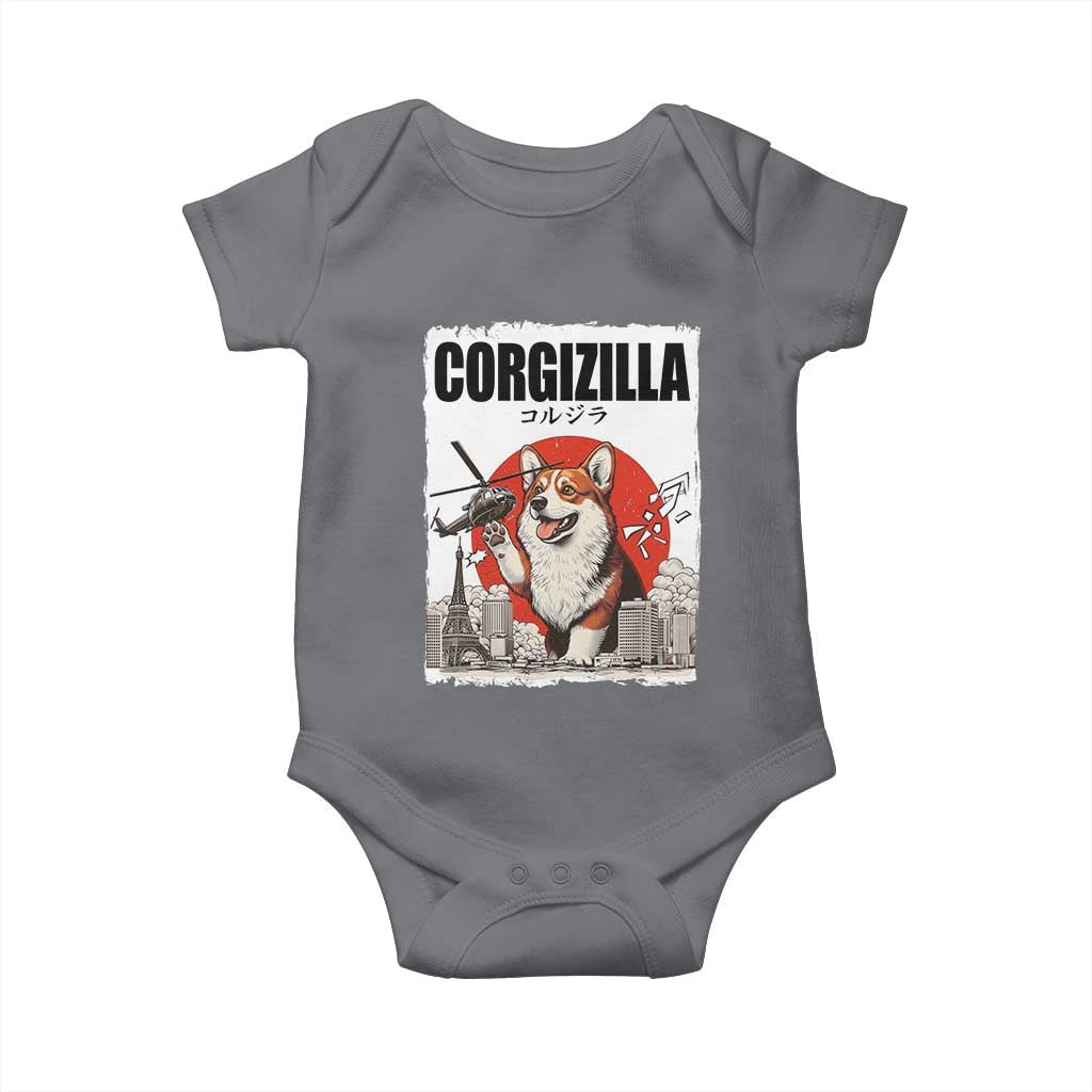 Corgizilla Giant Baby Onesie Funny Corgi Monster Roaring Tokyo Japan TS12 Charcoal Print Your Wear
