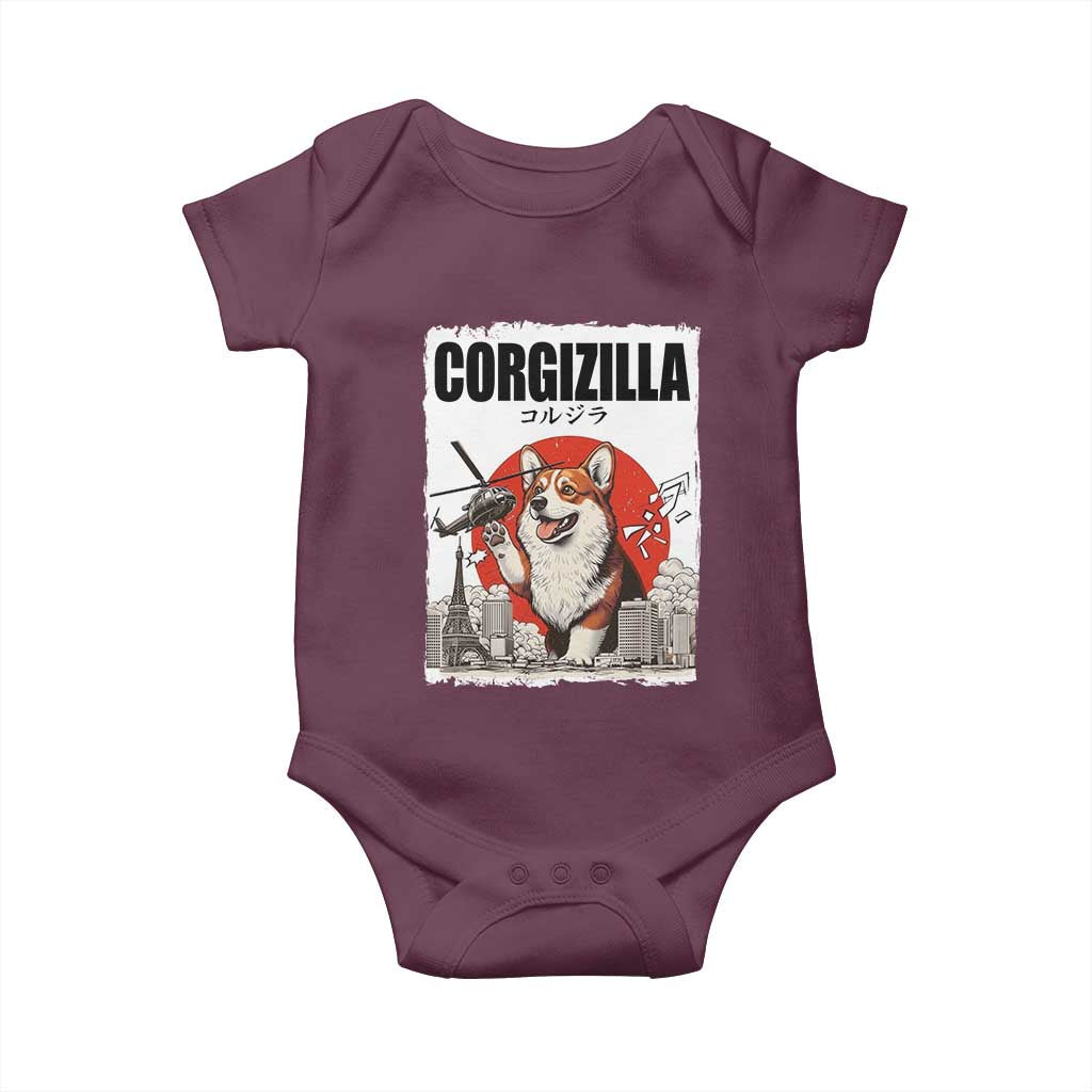 Corgizilla Giant Baby Onesie Funny Corgi Monster Roaring Tokyo Japan TS12 Maroon Print Your Wear