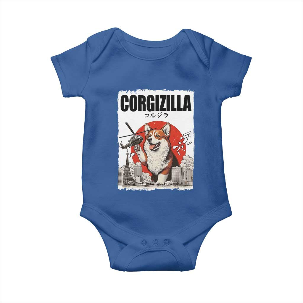 Corgizilla Giant Baby Onesie Funny Corgi Monster Roaring Tokyo Japan TS12 Royal Blue Print Your Wear