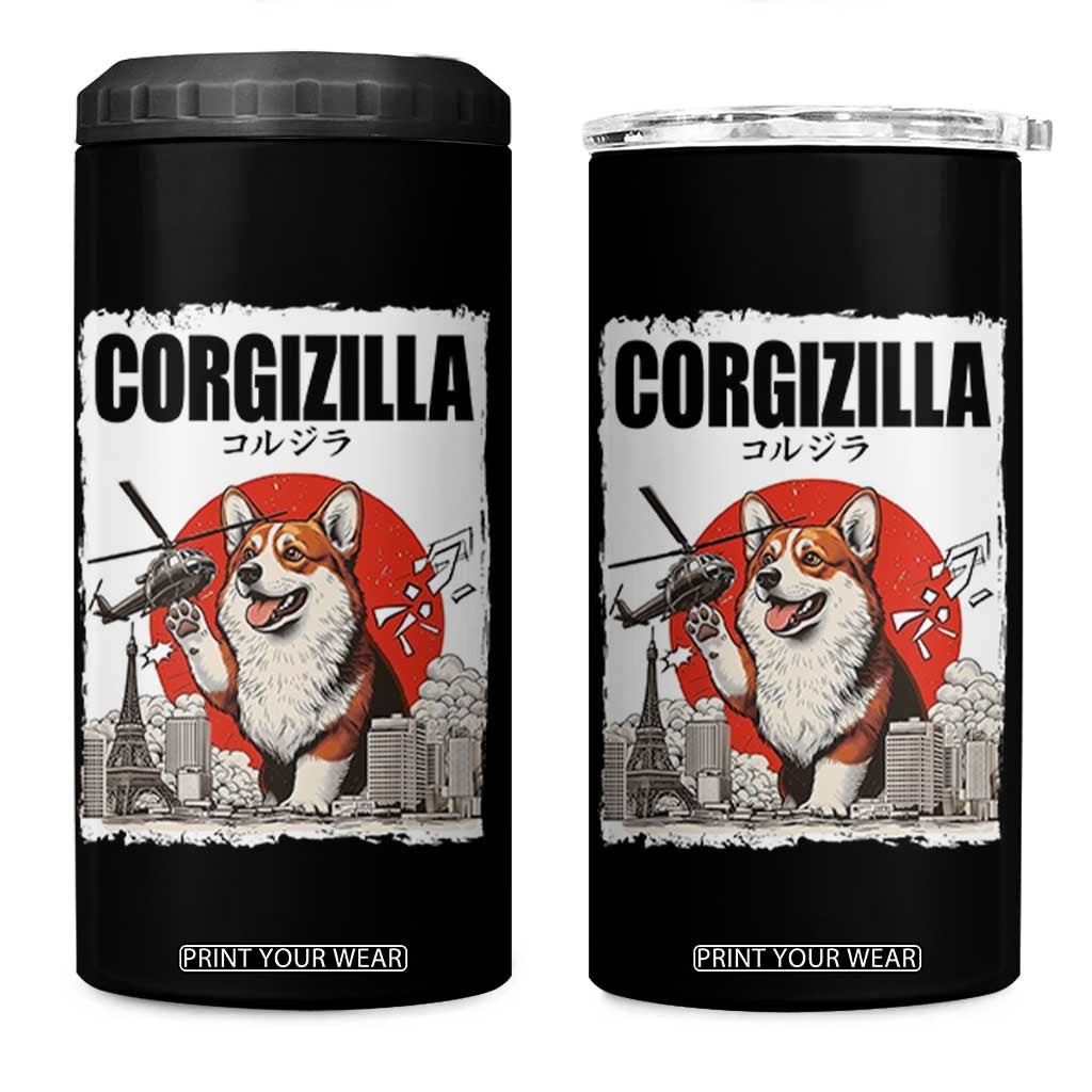 Corgizilla Giant 4 in 1 Can Cooler Tumbler Funny Corgi Monster Roaring Tokyo Japan TS12 One Size: 16 oz Black Print Your Wear