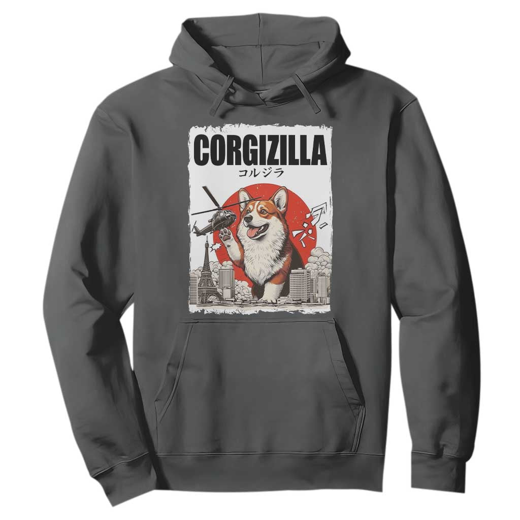 Corgizilla Giant Hoodie Funny Corgi Monster Roaring Tokyo Japan TS12 Dark Heather Print Your Wear