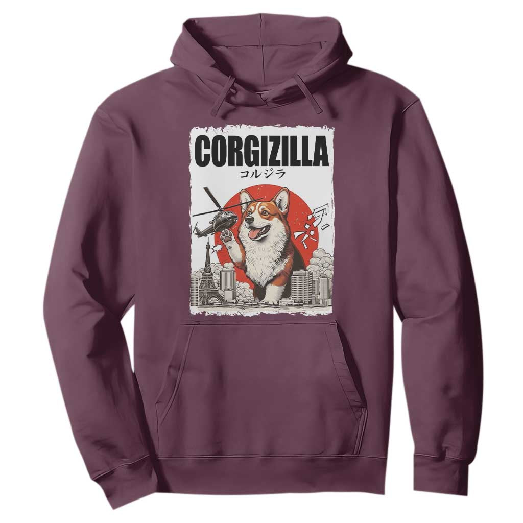 Corgizilla Giant Hoodie Funny Corgi Monster Roaring Tokyo Japan TS12 Maroon Print Your Wear