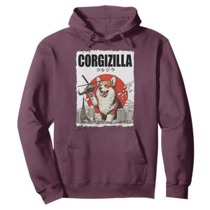 Corgizilla Giant Hoodie Funny Corgi Monster Roaring Tokyo Japan TS12 Maroon Print Your Wear