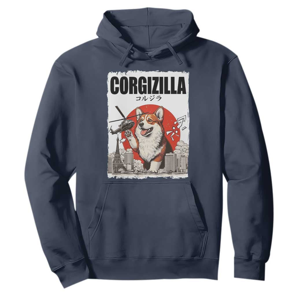 Corgizilla Giant Hoodie Funny Corgi Monster Roaring Tokyo Japan TS12 Navy Print Your Wear