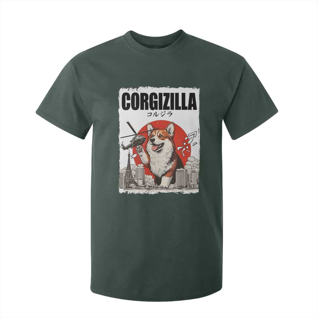 Corgizilla Giant T Shirt For Kid Funny Corgi Monster Roaring Tokyo Japan TS12 Dark Forest Green Print Your Wear