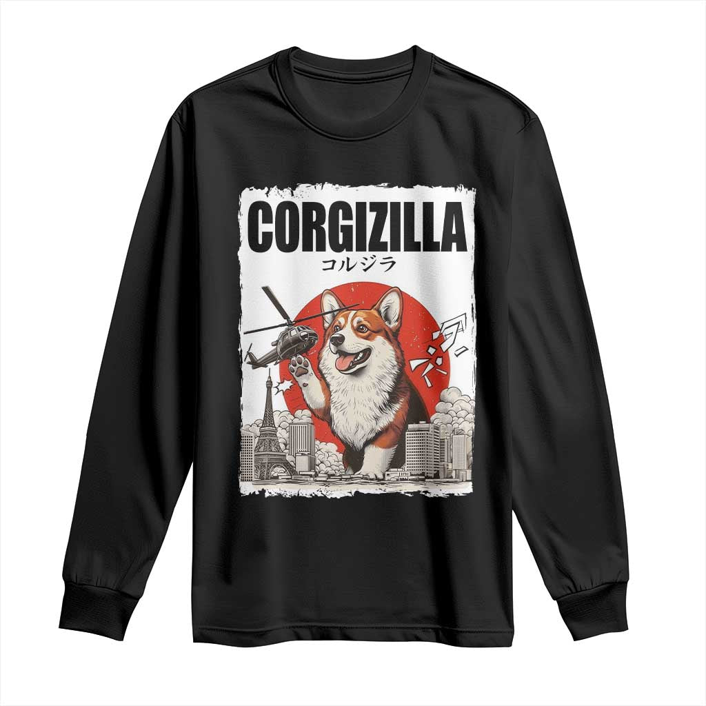 Corgizilla Giant Long Sleeve Shirt Funny Corgi Monster Roaring Tokyo Japan TS12 Black Print Your Wear