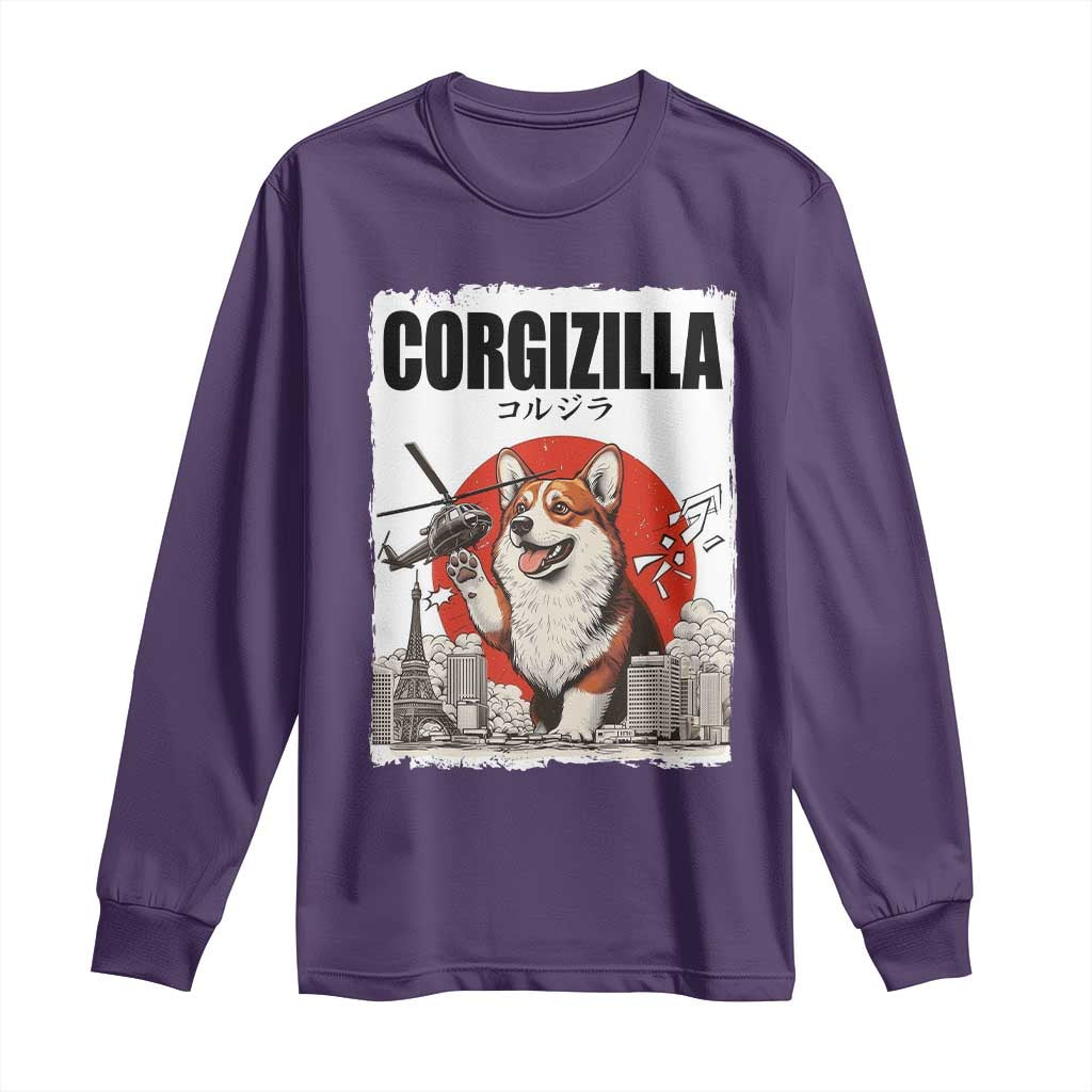 Corgizilla Giant Long Sleeve Shirt Funny Corgi Monster Roaring Tokyo Japan TS12 Purple Print Your Wear