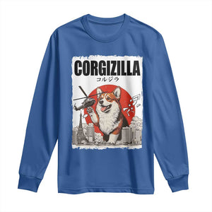 Corgizilla Giant Long Sleeve Shirt Funny Corgi Monster Roaring Tokyo Japan TS12 Royal Blue Print Your Wear