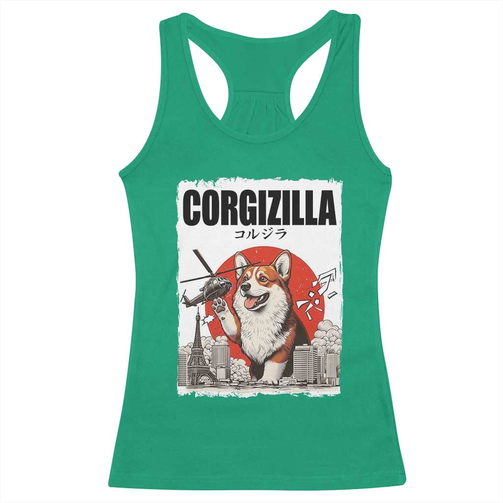 Corgizilla Giant Racerback Tank Top Funny Corgi Monster Roaring Tokyo Japan TS12 Irish Green Print Your Wear