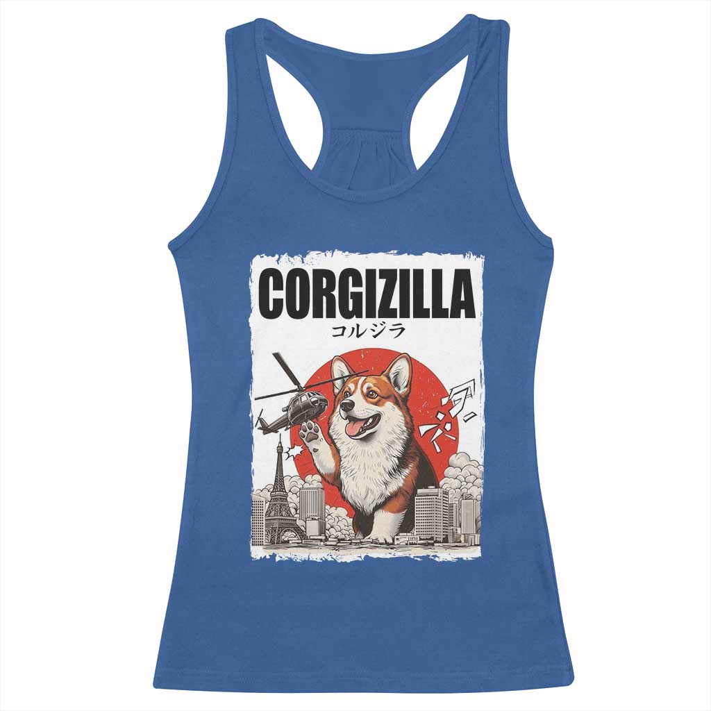 Corgizilla Giant Racerback Tank Top Funny Corgi Monster Roaring Tokyo Japan TS12 Royal Blue Print Your Wear
