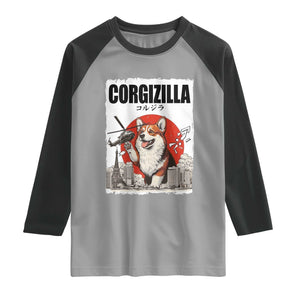Corgizilla Giant Raglan Shirt Funny Corgi Monster Roaring Tokyo Japan TS12 Sport Gray Black Print Your Wear