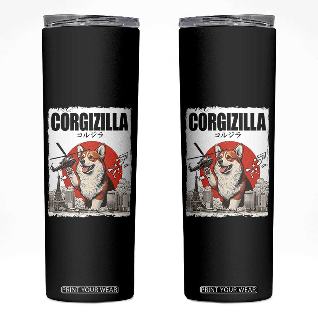 Corgizilla Giant Skinny Tumbler Funny Corgi Monster Roaring Tokyo Japan TS12 Black Print Your Wear