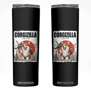 Corgizilla Giant Skinny Tumbler Funny Corgi Monster Roaring Tokyo Japan TS12 Black Print Your Wear