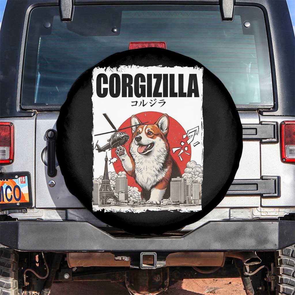 Corgizilla Giant Spare Tire Cover Funny Corgi Monster Roaring Tokyo Japan TS12 No hole Black Print Your Wear