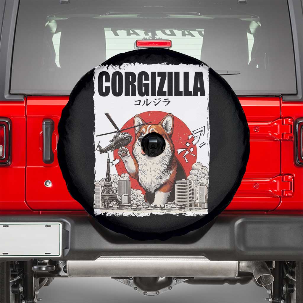 Corgizilla Giant Spare Tire Cover Funny Corgi Monster Roaring Tokyo Japan TS12 Black Print Your Wear