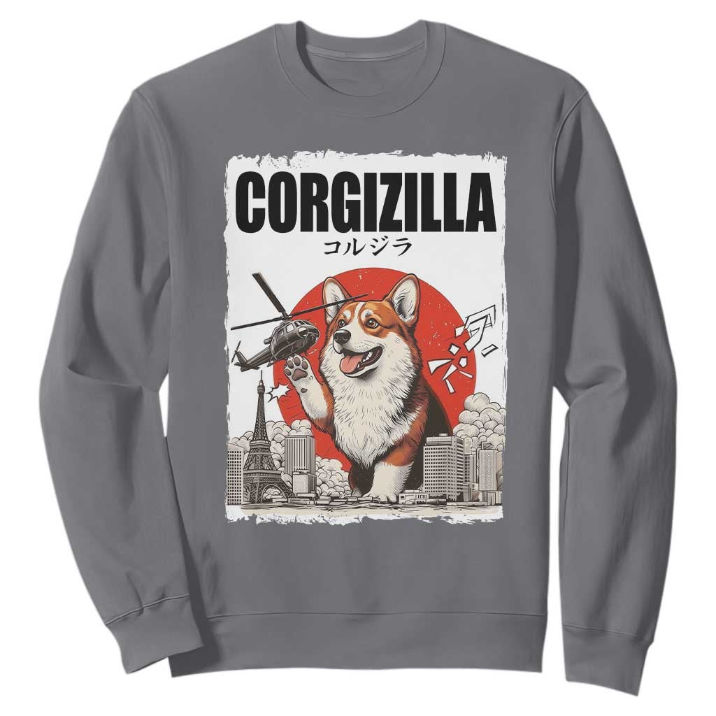 Corgizilla Giant Sweatshirt Funny Corgi Monster Roaring Tokyo Japan TS12 Charcoal Print Your Wear