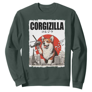 Corgizilla Giant Sweatshirt Funny Corgi Monster Roaring Tokyo Japan TS12 Dark Forest Green Print Your Wear