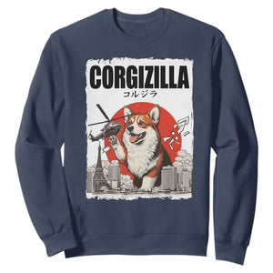 Corgizilla Giant Sweatshirt Funny Corgi Monster Roaring Tokyo Japan TS12 Navy Print Your Wear