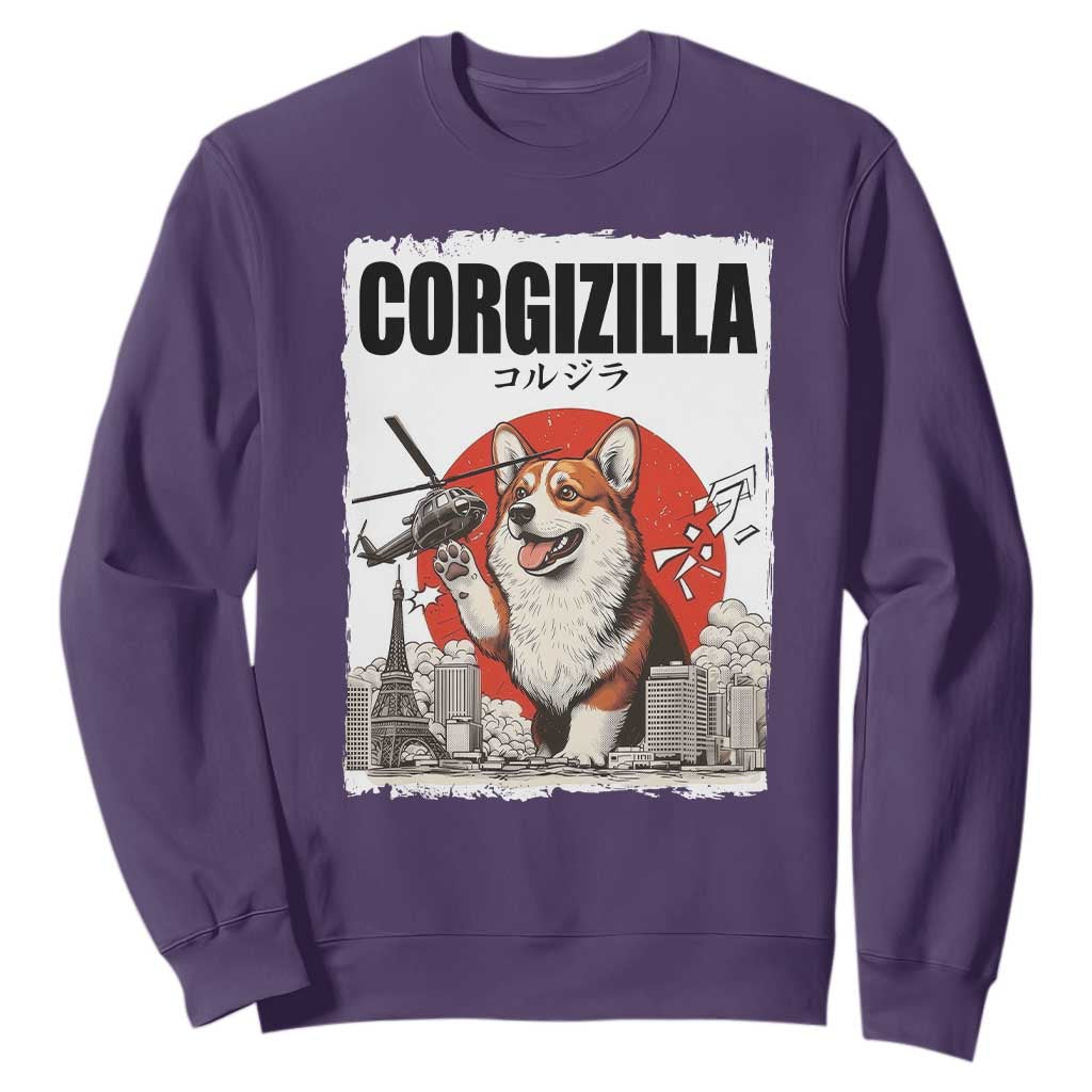 Corgizilla Giant Sweatshirt Funny Corgi Monster Roaring Tokyo Japan TS12 Purple Print Your Wear