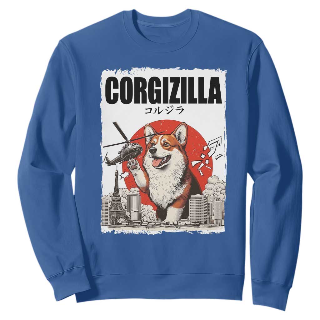 Corgizilla Giant Sweatshirt Funny Corgi Monster Roaring Tokyo Japan TS12 Royal Blue Print Your Wear