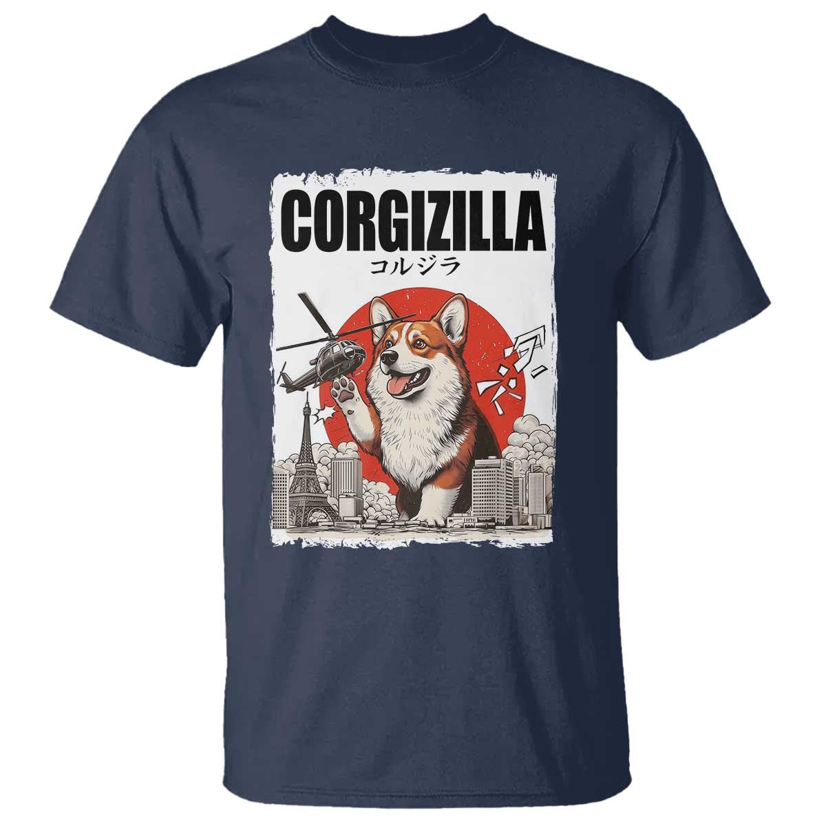 Corgizilla Giant T Shirt Funny Corgi Monster Roaring Tokyo Japan TS12 Navy Print Your Wear