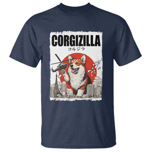 Corgizilla Giant T Shirt Funny Corgi Monster Roaring Tokyo Japan TS12 Navy Print Your Wear
