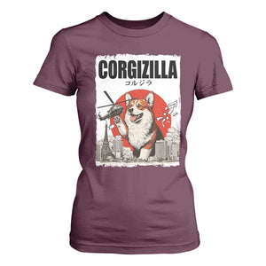 Corgizilla Giant T Shirt For Women Funny Corgi Monster Roaring Tokyo Japan TS12 Maroon Print Your Wear